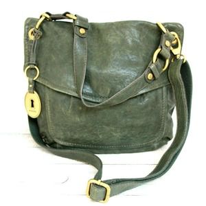 FOSSIL LLV MOSS GREEN GENUINE LEATHER REVERSIBLE X-BODY MESSENGER SHOULDER BAG